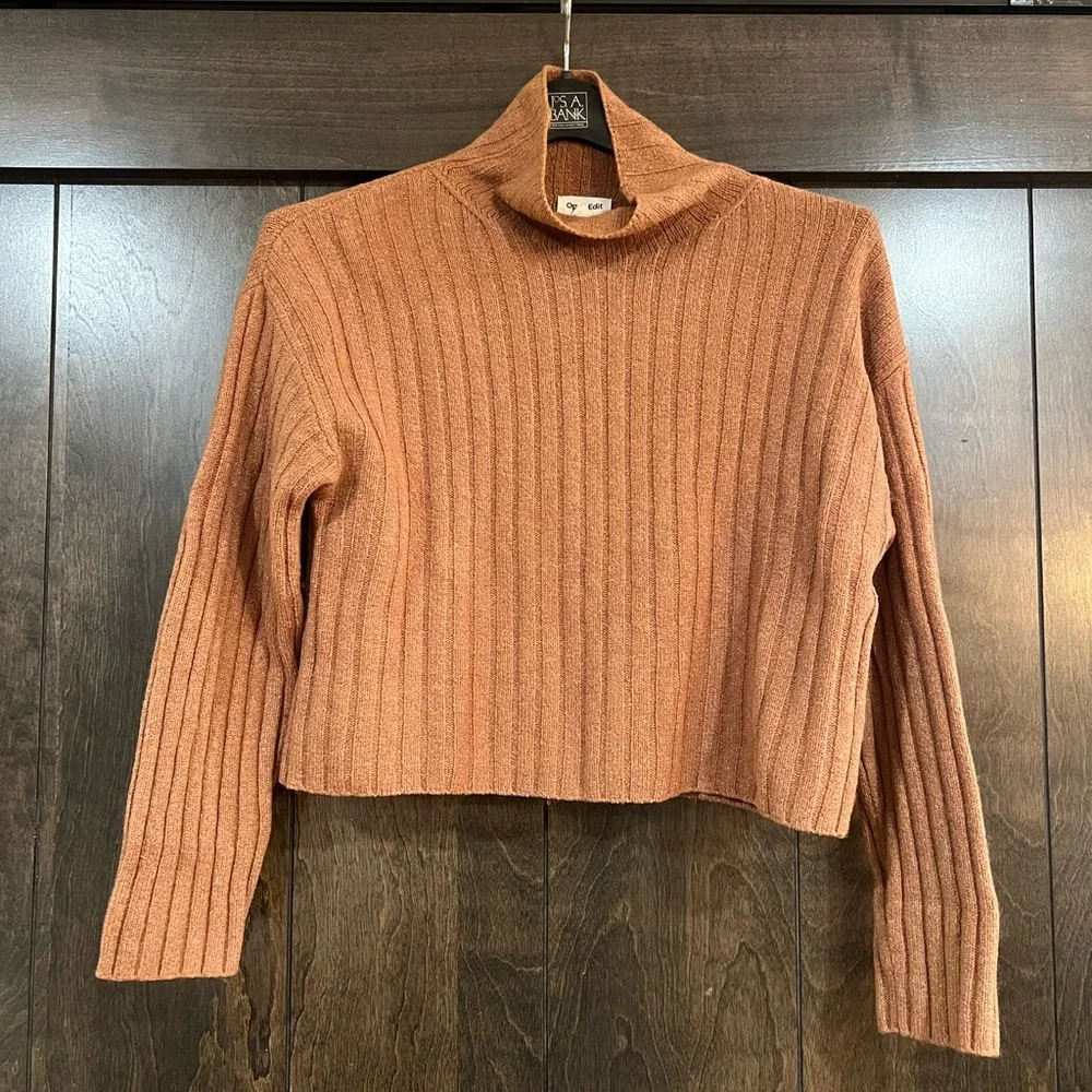 Open Edit Tan Cowl Neck Ribbed Sweater - Picture 2 of 7